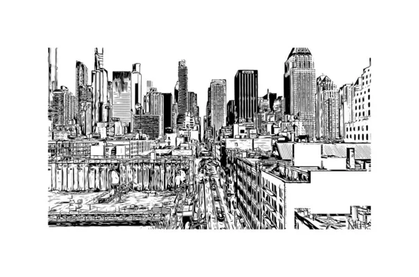 Drukuj Widok Budynku Znakiem Rozpoznawczym Nowego Jorku Miasto Stanie Nowy — Wektor stockowy