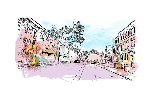 Print Building View Landmark Newark City New Jersey Watercolor Splash — Stockvektor