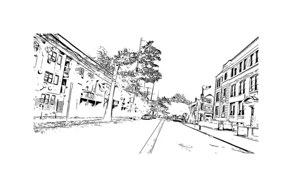 Print Building View Landmark Newark City New Jersey Hand Drawn — Archivo Imágenes Vectoriales