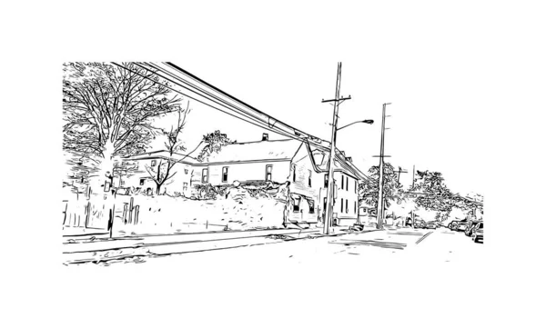Print Building View Landmark Newark City New Jersey Hand Drawn — Wektor stockowy