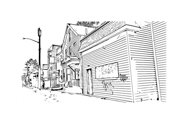 Print Building View Landmark Newark City New Jersey Hand Drawn — Διανυσματικό Αρχείο