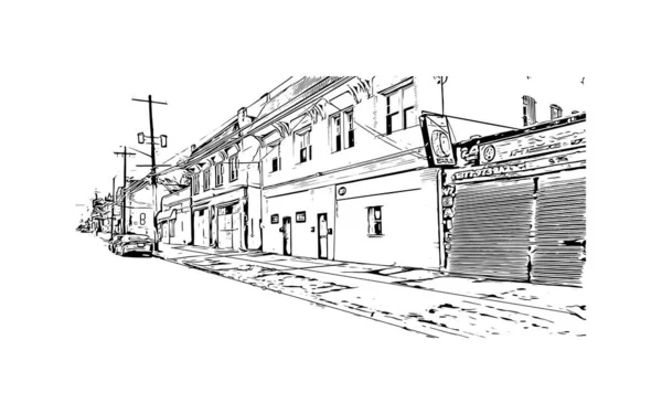 Print Building View Landmark Newark City New Jersey Hand Drawn — стоковый вектор