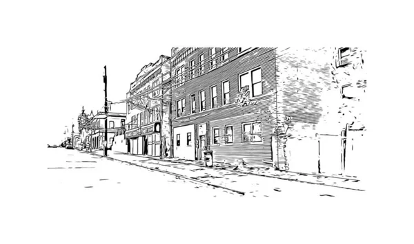 Print Building View Landmark Newark City New Jersey Hand Drawn — Stock vektor