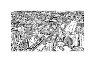 Newcastle 'ın simgesi olan Print Building View, Avustralya' daki bir şehirdir. Vektörde elle çizilmiş çizim çizimi.