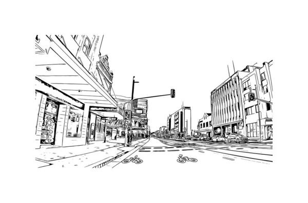 Print Building View Landmark Newcastle City Australia Hand Drawn Sketch — Image vectorielle
