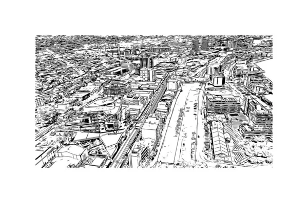 Print Building View Landmark Newcastle City Australia Hand Drawn Sketch — Vettoriale Stock