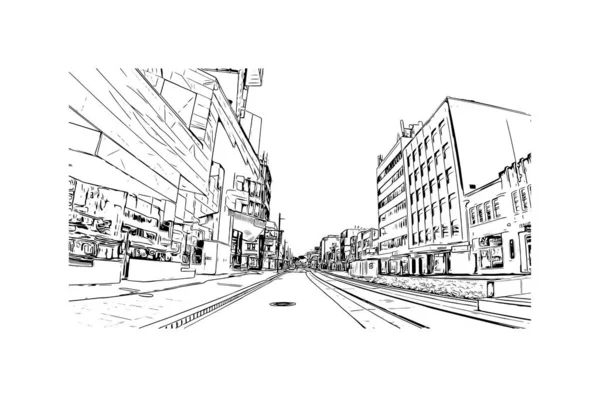 Print Building View Landmark Newcastle City Australia Hand Drawn Sketch — стоковый вектор