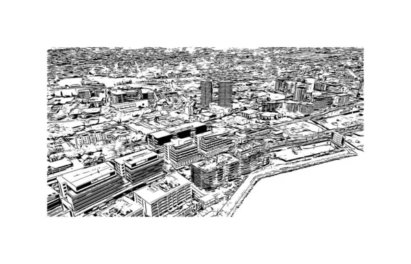 Print Building View Landmark Newcastle City Australia Hand Drawn Sketch — Image vectorielle