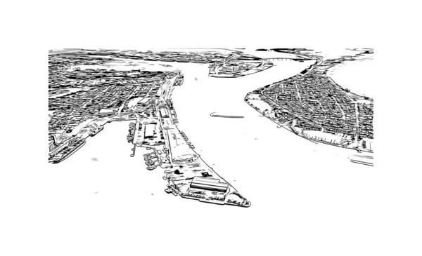 Print Building View Landmark Newcastle City Australia Hand Drawn Sketch — 图库矢量图片