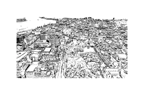 Print Building View Landmark Newcastle City Australia Hand Drawn Sketch — Stok Vektör