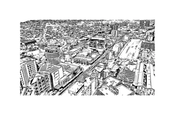 Print Building View Landmark Newcastle City Australia Hand Drawn Sketch — стоковый вектор