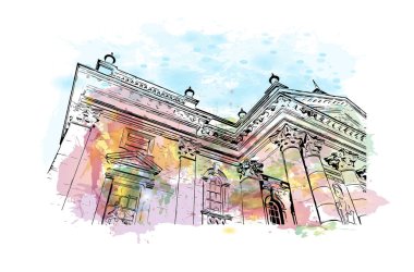 Tyne üzerinde Newcastle 'ın simgesi olan Print Building Manzarası İngiltere' de bir şehirdir. Vektörde elle çizilmiş resim ile suluboya sıçraması.