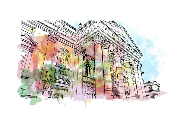 Vytisknout Pohled Budovu Orientačním Bodem Newcastle Tyne Město Anglii Akvarelové — Stockový vektor