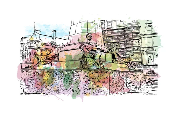 Print Building View Landmark Newcastle Tyne City England Watercolor Splash — Stockvektor