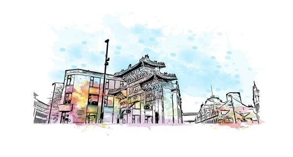 Print Building View Landmark Newcastle Tyne City England Watercolor Splash — Image vectorielle