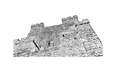 Tyne üzerinde Newcastle 'ın simgesi olan Print Building Manzarası İngiltere' de bir şehirdir. Vektörde elle çizilmiş çizim çizimi.