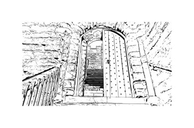 Print Building view with landmark of Newcastle upon Tyne is the city in England. Hand drawn sketch illustration in vector.
