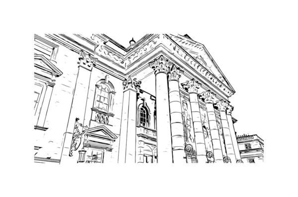 Print Building View Landmark Newcastle Tyne City England Hand Drawn — Stockvektor