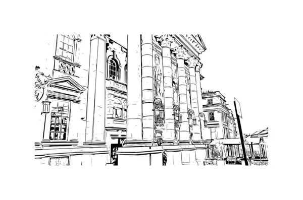 Print Building View Landmark Newcastle Tyne City England Hand Drawn — 图库矢量图片