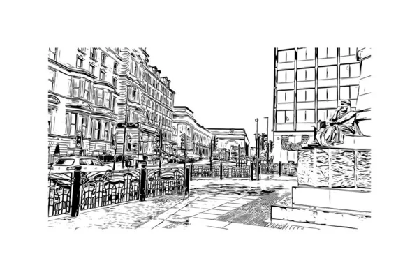 Print Building View Landmark Newcastle Tyne City England Hand Drawn — Stock Vector