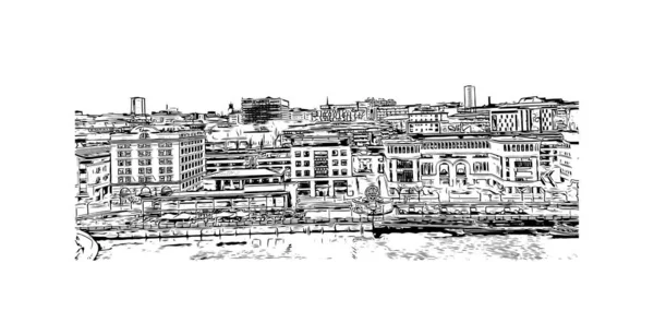 Print Building View Landmark Newcastle Tyne City England Hand Drawn — Διανυσματικό Αρχείο