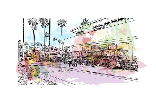 Print Building View Landmark Newport Beach City California Watercolor Splash — Stockový vektor