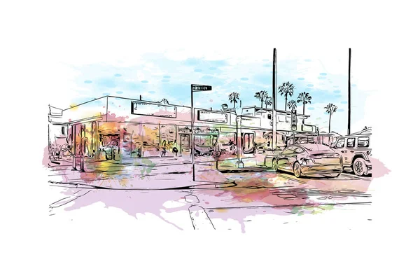 Print Building View Landmark Newport Beach City California Watercolor Splash — Stockvector