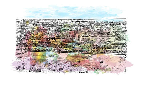 Print Building View Landmark Newport Beach City California Watercolor Splash — Vettoriale Stock