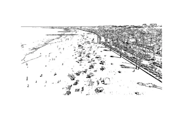 Print Building View Landmark Newport Beach City California Hand Drawn — 스톡 벡터