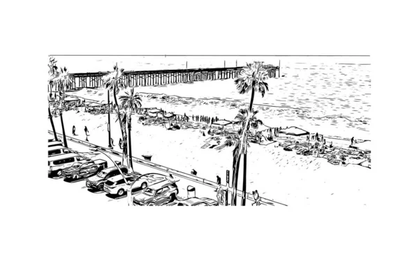 Print Building View Landmark Newport Beach City California Hand Drawn — Stockvektor
