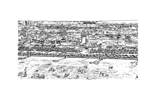 Print Building View Landmark Newport Beach City California Hand Drawn — стоковый вектор