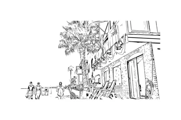 Print Building View Landmark Newport Beach City California Hand Drawn — Image vectorielle
