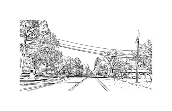Print Building View Landmark Newport News City Virginia Hand Drawn — Vetor de Stock