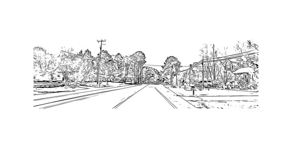 Print Building View Landmark Newport News City Virginia Hand Drawn — Vettoriale Stock
