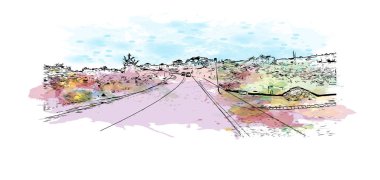 Print Building view with landmark of Newport is the city in Rhode Island. Watercolor splash with hand drawn sketch illustration in vector.