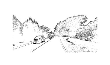 Print Building view with landmark of Newport is the city in Rhode Island. Hand drawn sketch illustration in vector.