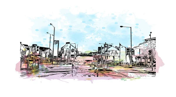 Print Building View Landmark Newry City Northern Ireland Watercolor Splash — ストックベクタ