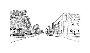 Print Building view with landmark of Niagara Falls is the city in Canada. Hand drawn sketch illustration in vector. 