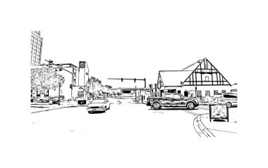 Print Building view with landmark of Niagara Falls is the city in Canada. Hand drawn sketch illustration in vector. 