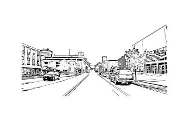 Print Building view with landmark of Niagara Falls is the city in Canada. Hand drawn sketch illustration in vector. 