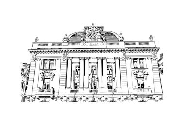 Print Building view with landmark of Nice is the city in France. Hand drawn sketch illustration in vector.