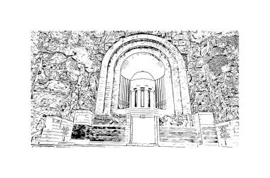 Print Building view with landmark of Nice is the city in France. Hand drawn sketch illustration in vector.