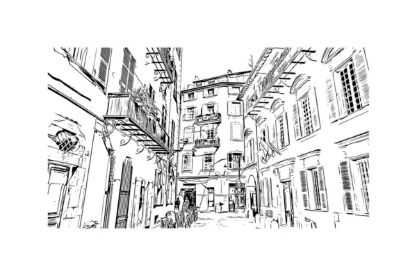 Print Building View Landmark Nice City France Hand Drawn Sketch — Stok Vektör