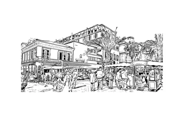 Print Building View Landmark Nice City France Hand Drawn Sketch — Vetor de Stock