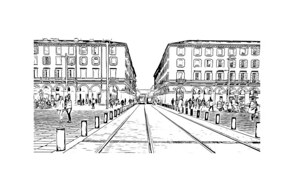 Print Building View Landmark Nice City France Hand Drawn Sketch — Stok Vektör