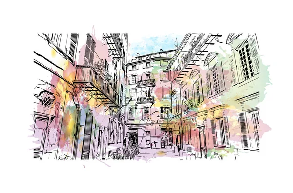 Print Building View Landmark Nice City France Watercolor Splash Hand — vektorikuva