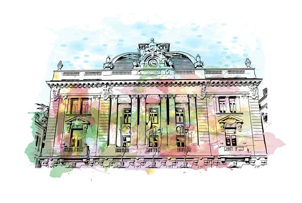 Print Building View Landmark Nice City France Watercolor Splash Hand — Stockvektor