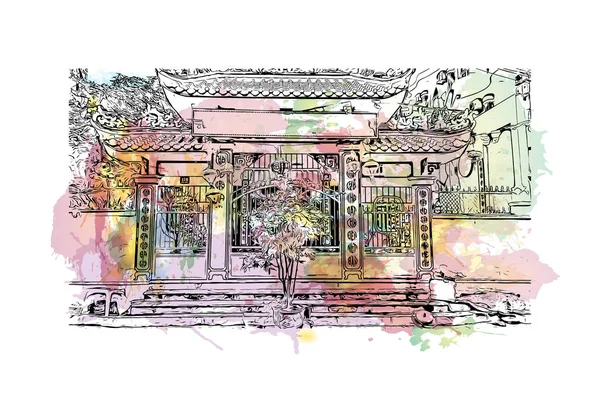 Print Building View Landmark Nha Trang City Vietnam Watercolor Splash — Image vectorielle