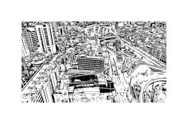 Print Building view with landmark of Nicosia is the capital of Cyprus. Hand drawn sketch illustration in vector.