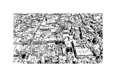 Print Building view with landmark of Nicosia is the capital of Cyprus. Hand drawn sketch illustration in vector.